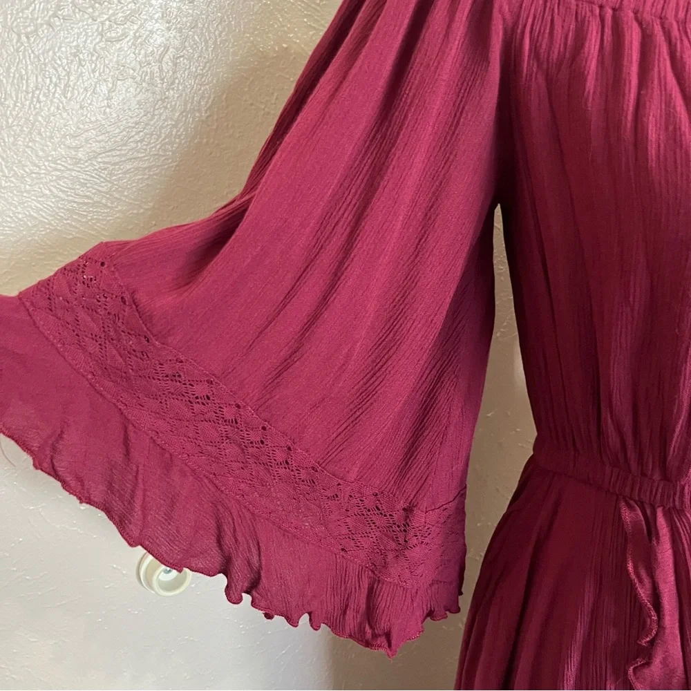 SOLD E Free People Endless Summer Beach Bliss Off Shoulder Maroon Maxi Dress - Picture 10 of 16